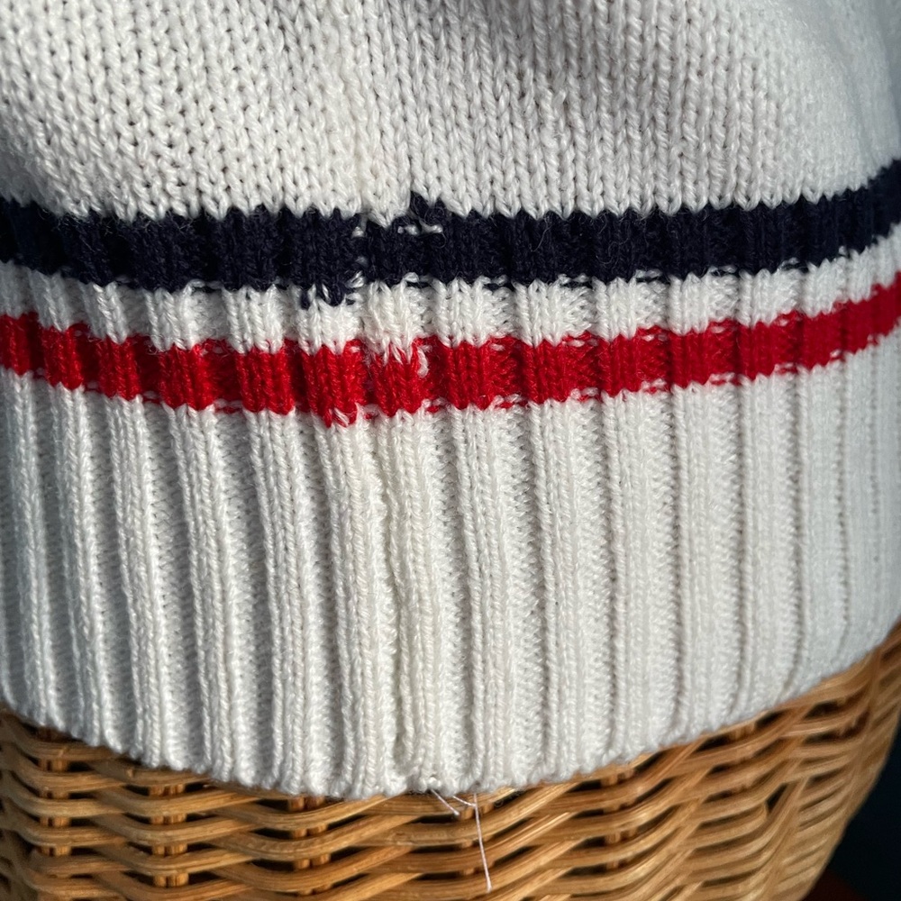 Cable Knit Preppy Vest Button Front Red White Blue B-Neck - Picture 7 of 8